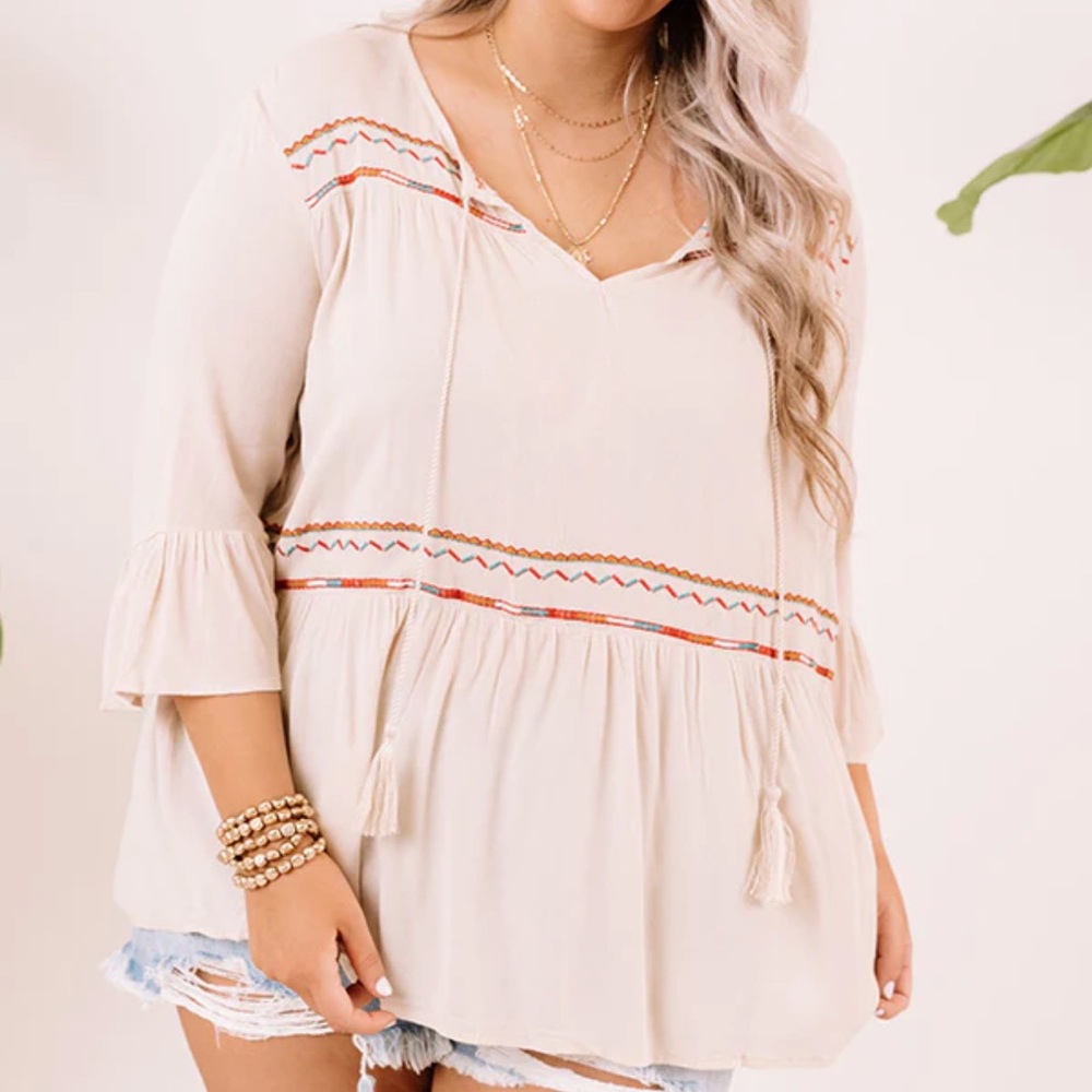 Front Porch Party Shift Top, Cream, 3X
